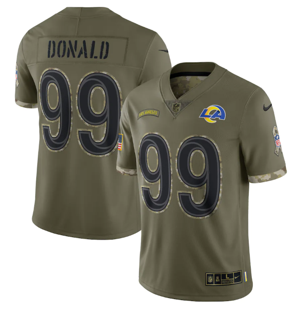 Men's Los Angeles Rams #99 Aaron Donald Olive 2022 Salute To Service Limited Stitched Jersey